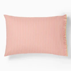 Kids West Elm Pink Chicken Ruffle Stripe Pillowcase Set