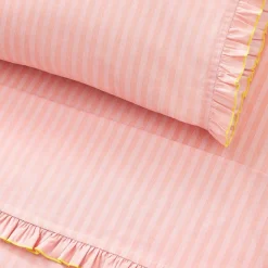 Kids West Elm Pink Chicken Ruffle Stripe Sheet Set