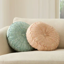 West Elm Pleated Stripe Round Pillow