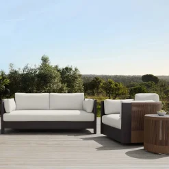 West Elm Porto Aluminum Outdoor Sofa (75"), Swivel Chair & Side Table (18")