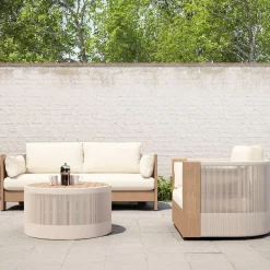 West Elm Porto Outdoor Sofa, Swivel Chair & Coffee Table Set