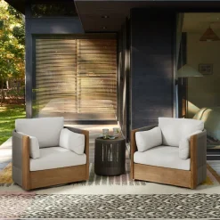 West Elm Porto Outdoor Swivel Chairs & Side Table Set