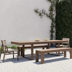 West Elm Portside Outdoor Extendable Dining Table (76.5"–106"), Benches & Granada Chairs Set