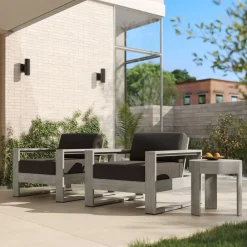 West Elm Portside Outdoor Lounge Chairs & Round Side Table Set