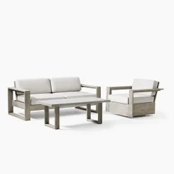 West Elm Portside Outdoor Sofa (75"), Swivel Chair & Concrete Coffee Table Set