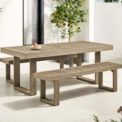 West Elm Portside Wood Outdoor Dining Table (76.5") & Benches Set