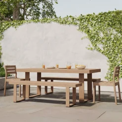 West Elm Portside Wood Outdoor Dining Table (76.5"), Benches & Dining Chairs Set