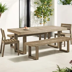 West Elm Portside Wood Outdoor Dining Table (76.5"), Benches & Dining Chairs Set