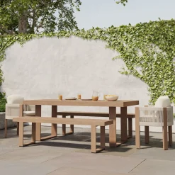West Elm Portside Wood Outdoor Dining Table (76.5"), Portside Benches & Porto Chairs Set