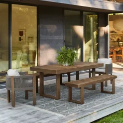 West Elm Portside Wood Outdoor Dining Table (76.5"), Portside Benches & Porto Chairs Set