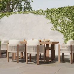 West Elm Portside Wood Outdoor Dining Table (76.5"–96") & Porto Dining Chairs Set