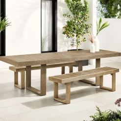 West Elm Portside Wood Outdoor Extendable Dining Table (76.5"–106") & Benches Set