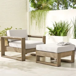 West Elm Portside Wood Outdoor Lounge Chair & Ottoman Set