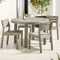 West Elm Portside Wood Outdoor Round Dining Table (48") & Dining Chairs Set