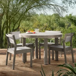 West Elm Portside Wood Outdoor Round Dining Table (48") & Stacking Chairs Set