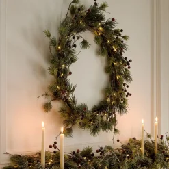 West Elm Pre-Lit Faux Pine & Frosted Red Berry Wreath & Garland Collection