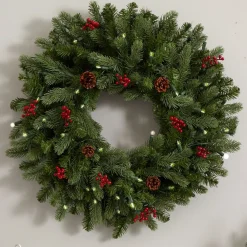 West Elm Pre-Lit Faux Pine Wreath w/ Berries & Pine Cones