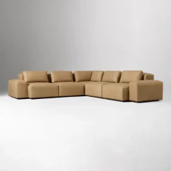 West Elm Quinten Leather 5-Piece L-Shaped Chair Sectional (126")