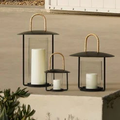 West Elm Rattan-Handled Iron Lanterns