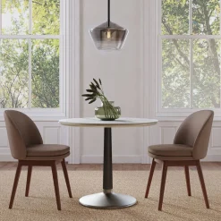 West Elm Raymond Restaurant Dining Table - Porcelain w/ Protective Metal Bumper - Round