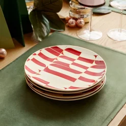 West Elm Red Geo Stoneware Salad Plate Sets