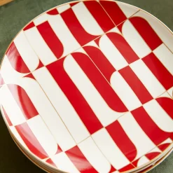 West Elm Red Geo Stoneware Salad Plate Sets