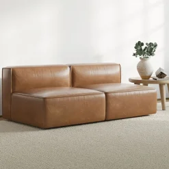 West Elm Remi Leather 2-Piece Armless Sofa (70")