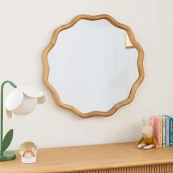 West Elm Round Wavy Wood Wall Mirror (– )