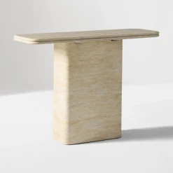 West Elm Royce Faux Travertine Pedestal Console Table (42")