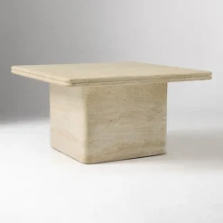 West Elm Royce Faux Travertine Square Pedestal Coffee Table (30")