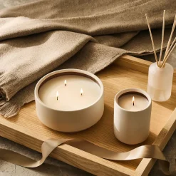 West Elm Sandalwood & Leather w/ Brushed Woven Throw Gift Set