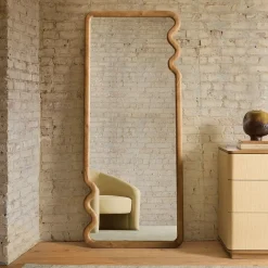 West Elm Scallop Edge Wood Rectangular Floor Mirror