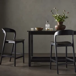 West Elm Scooped Ash Wood Leather Stool
