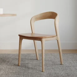 West Elm Scooped Ash Wood Leather Dining Chair