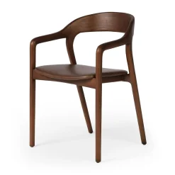 West Elm Scooped Ash Wood Leather Dining Armchair