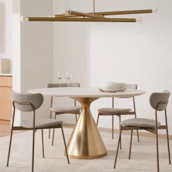 West Elm Silhouette Pedestal Marble Round Dining Table & Chairs Set