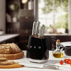 West Elm Smeg Knife Block & Knives Set (Set of 7)