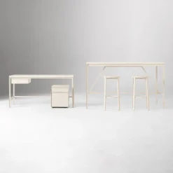 West Elm Tandem Worktable (72"), Desk (60"), File Cabinet (16") & Work Stool Set