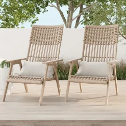 West Elm Teak & Wicker Outdoor Lounge Chair (Set of 2)