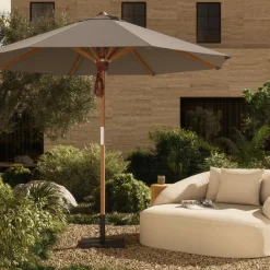 West Elm Teak Pole Round Outdoor Umbrella (9.8')