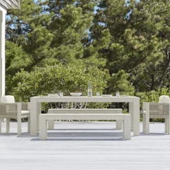 West Elm Telluride Aluminum Outdoor Extendable Table (60"–85"), Telluride Benches (66") & Porto Aluminum Arm Dining Chairs Set