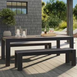 West Elm Telluride Aluminum Outdoor Extendable Dining Table (60"–85") & Benches Set