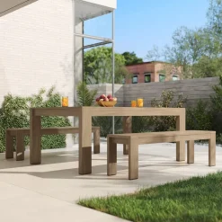 West Elm Telluride Outdoor Extendable Dining Table (76"–106") & Dining Benches Set