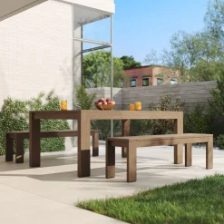 West Elm Telluride Outdoor Extendable Dining Table (76"–106") & Dining Benches Set