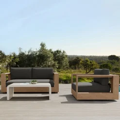 West Elm Telluride Outdoor Sofa (72"–92"), Swivel Chair & Syros Coffee Table (44") Set