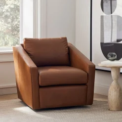 West Elm Tessa Deco Leather Swivel Chair