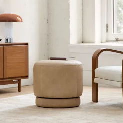 West Elm Viv Swivel Leather Ottoman