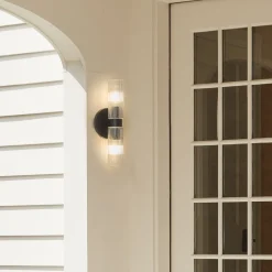 West Elm Weston Fluted Glass Double Short Indoor/Outdoor Sconce (16")