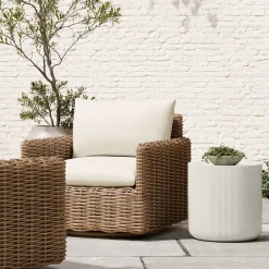 West Elm Westport Wicker Outdoor Slim Swivel Chair w/ Kos Side Table (18")