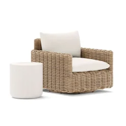 West Elm Westport Wicker Outdoor Slim Swivel Chair w/ Kos Side Table (18")